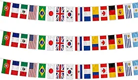 Bandeirinha Vários Países Copa do Mundo 2026 Varal de Bandeiras - Bandeirolas com Países Variados - Total 48 Bandeiras Sendo 16 Paises Diferentes (3 Bandeiras de Cada Pais)