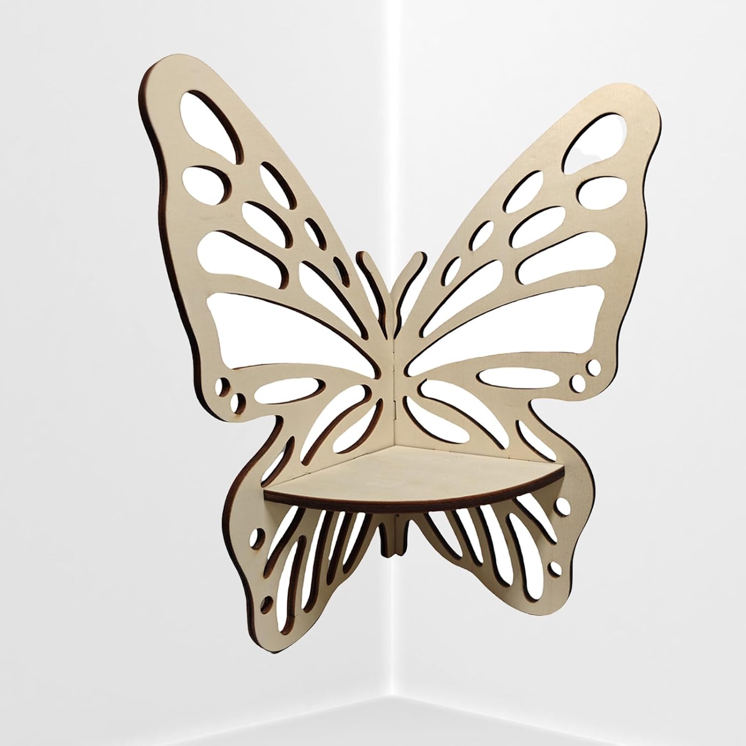 Butterfly Floating Shelves for Wall Corner - Crystal Shelf Display, Boho Witchy Decor Aesthetic for Bedroom, Bathroom, Gift for Women (Rustic Wooden) (White+White)