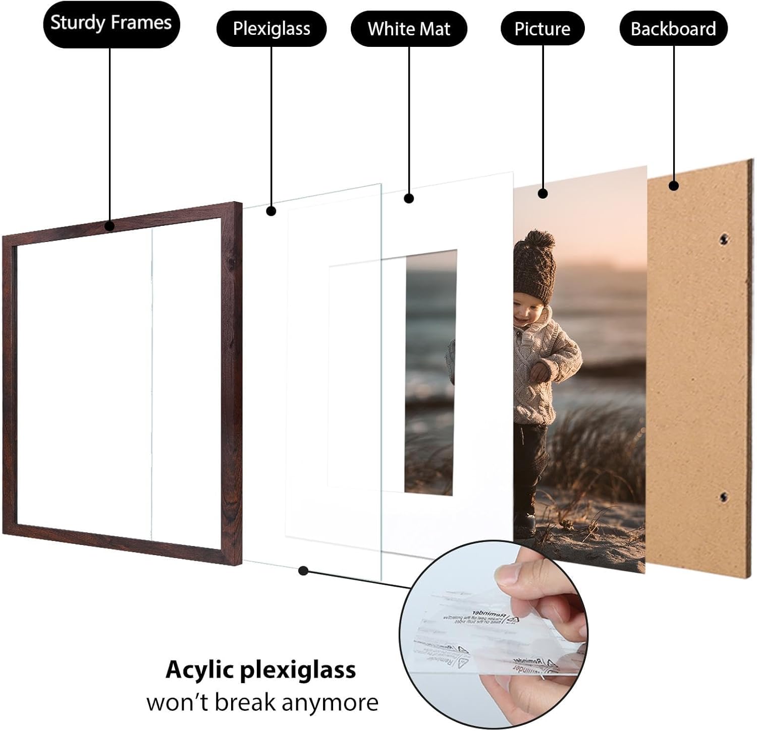 KINLINK 12x12 Frame Set of 9, Wooden 12 by 12 Square Picture Frames with Plexiglass for Picture 8x8 with Mat or 12x12 without Mat Art Collage for Wall Gallery and Tabletop Display, 12 x 12 Frame Brown