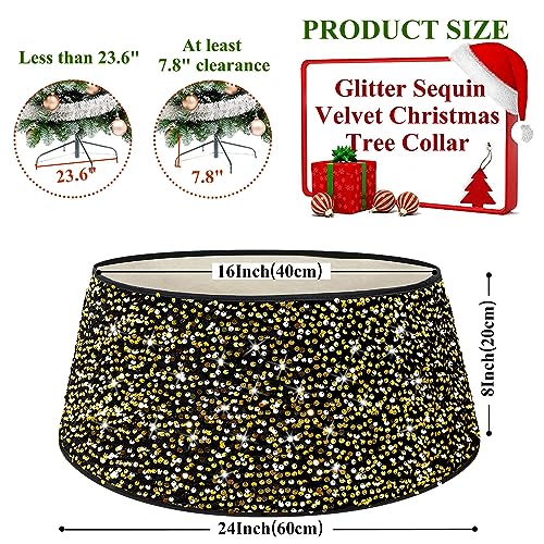 Gold Christmas Tree Collar Black Sparkly Tree Skirt Christmas Decoration Sequin Velvet Xmas Trees Ring Skirt Rustic Metal Xmas Trees Base Cover for All Seasons 24 Inch Round by FUHSY - Image 2