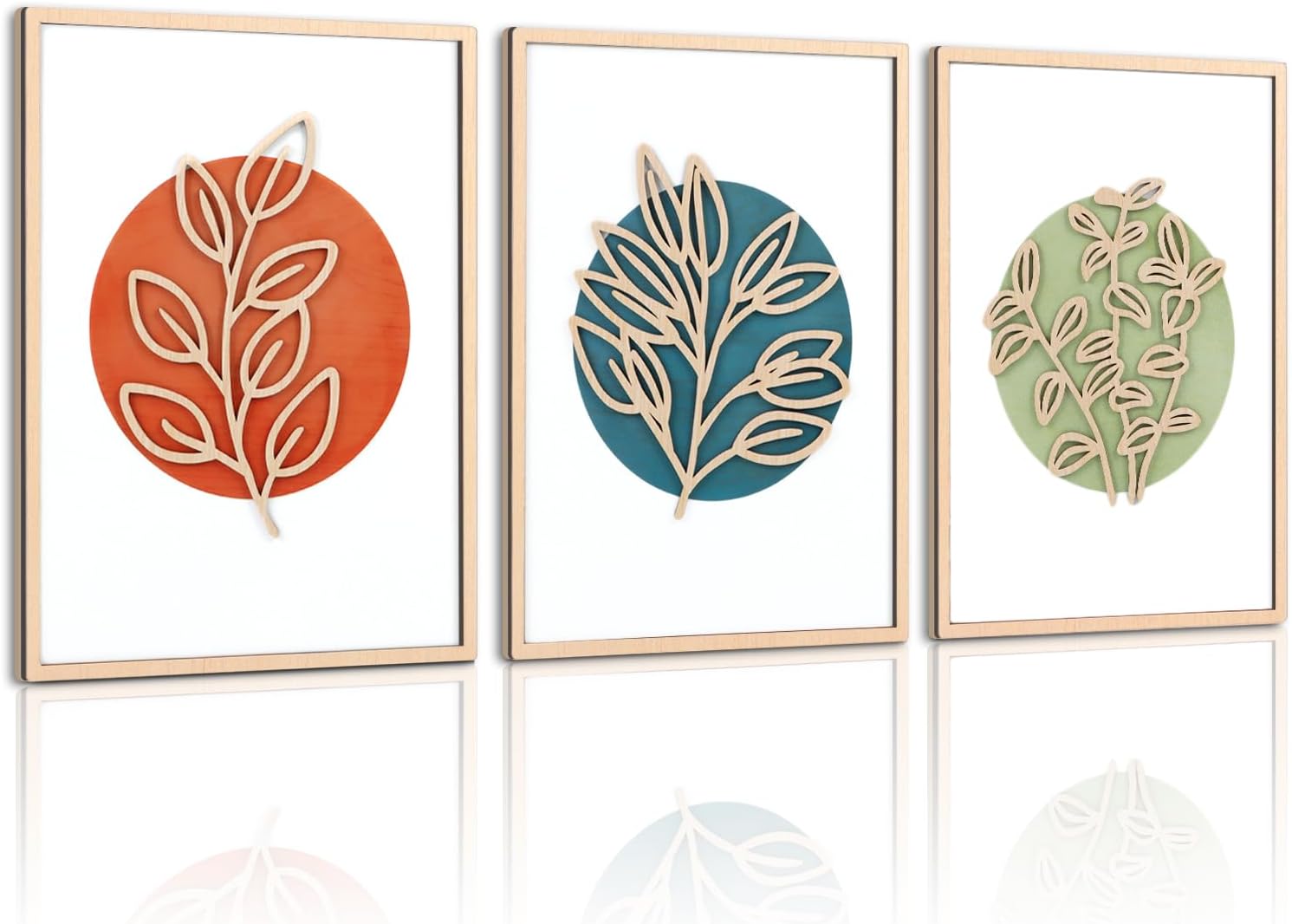 FWIEXA Minimalist Leaf Wood Wall Art, 3D Boho Botanical Art, Rustic Natural Themed Wall Room Decor for Bedroom, Living Room, Entryway Boho Leaf