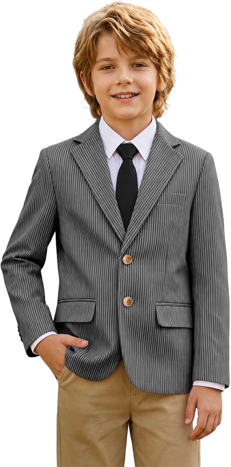 Lightweight Boys Kids Blazer Jacket Seersucker Boy's Cotton Striped Blazers Formal Casual Tuxedo Summer Sport Coat