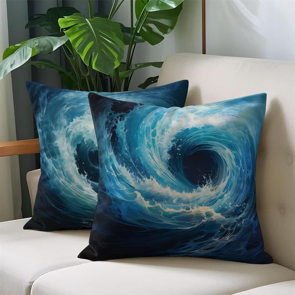 Federe Cuscini Divano 60x60 cm Federe Morbido Copricuscini Blu in Velluto, 2 Pezzi Copri Cuscini per Divano Moderno Quadrati Decorativi Federa Cuscino Onde per Camera da Letto Soggiorno (IU19)