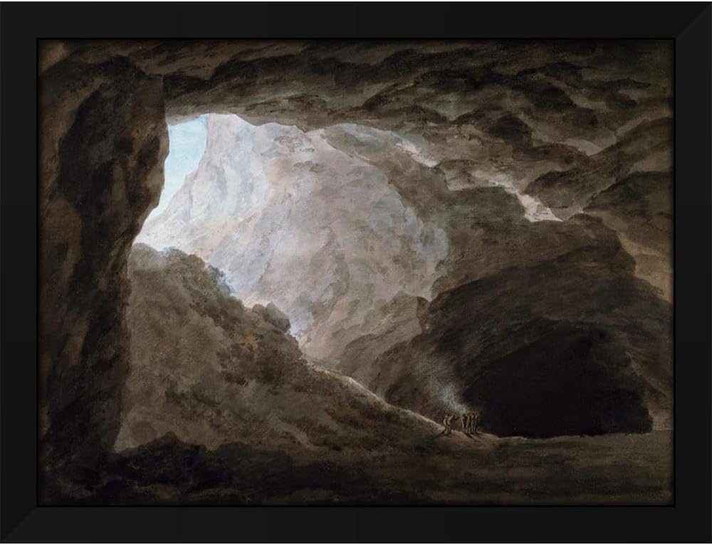 John Robert Cozens 24x19 Black Modern Framed Art Print Titled: A Grotto in the Campagna (1776)
