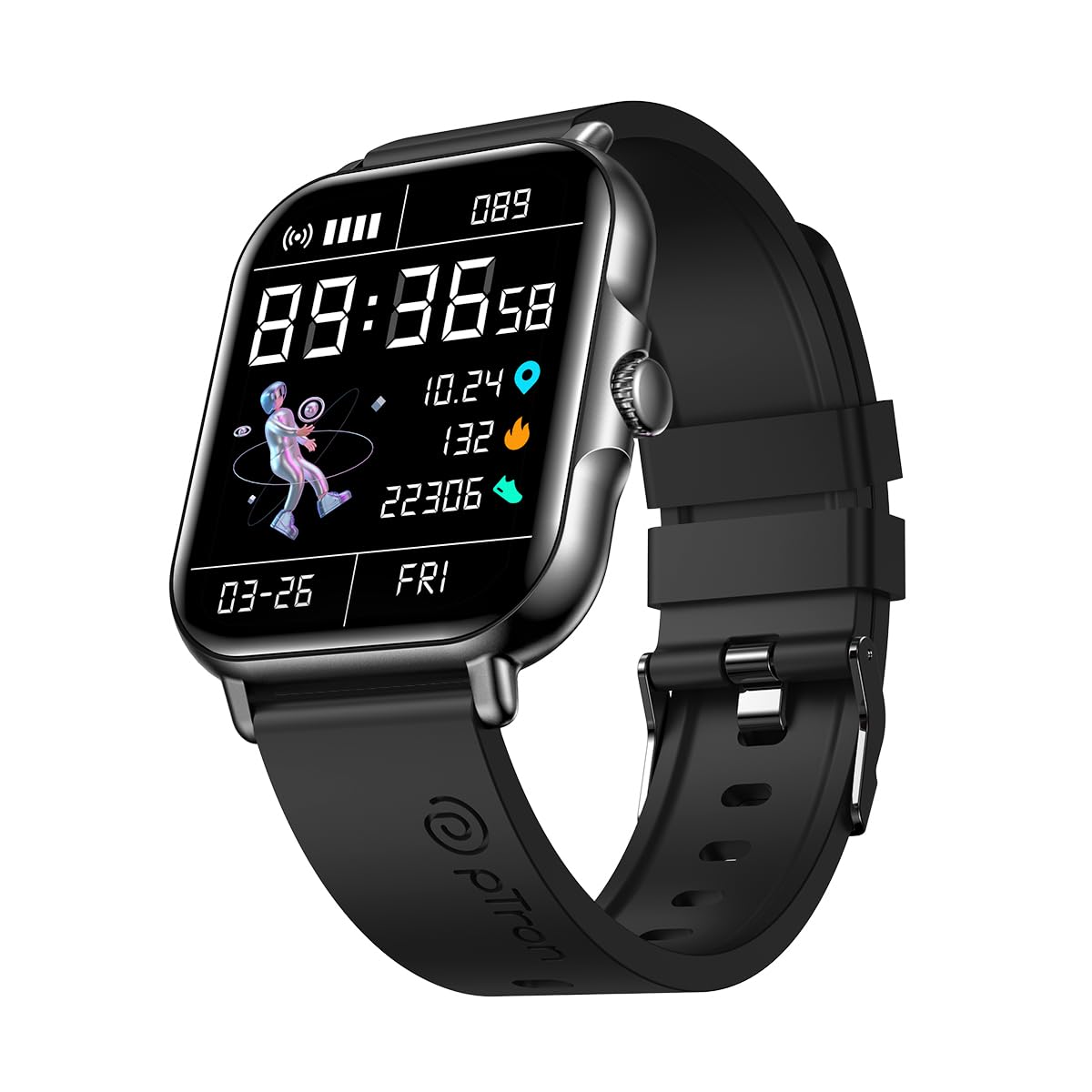 pTron Reflect Callz 1.85" Smartwatch, Bluetooth Calling, Full Touch Display 600 NITS, Digital Crown, 100+ Watch Faces, HR, SpO2, Sports Mode, 5 Days Battery Life & IP68 Waterproof