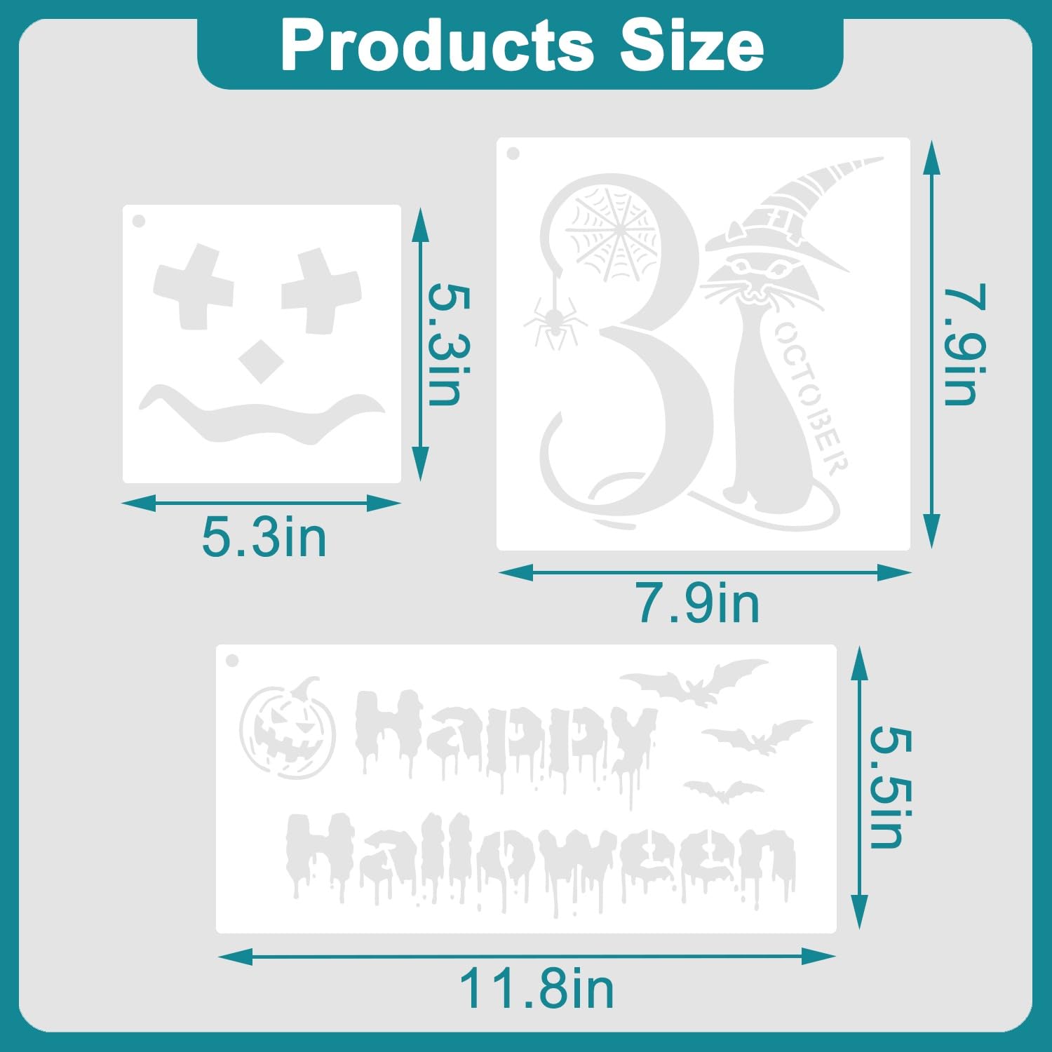 18 plantillas de Halloween, plantillas reutilizables para pintar sobre madera, manualidades, decoraciones de Halloween (estilo 1)