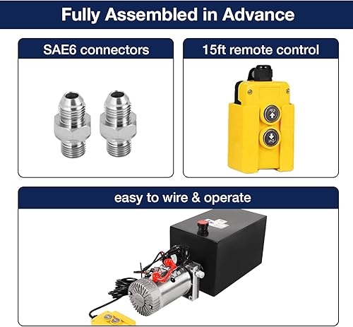 Miniatura 4 de Unidad de potencia hidráulica de 15 cuartos de galón, bomba de remolque de depósito de metal de efecto único de 12 V con control remoto para