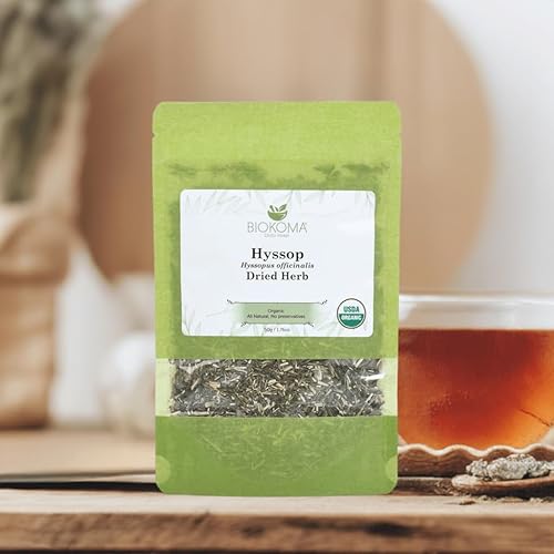 Miniatura 8 de Biokoma Hierba seca de hisopo orgánico 1.76 onzas (1.76 onzas) en bolsa resellable a prueba de humedad, certificado orgánico por USDA, té de