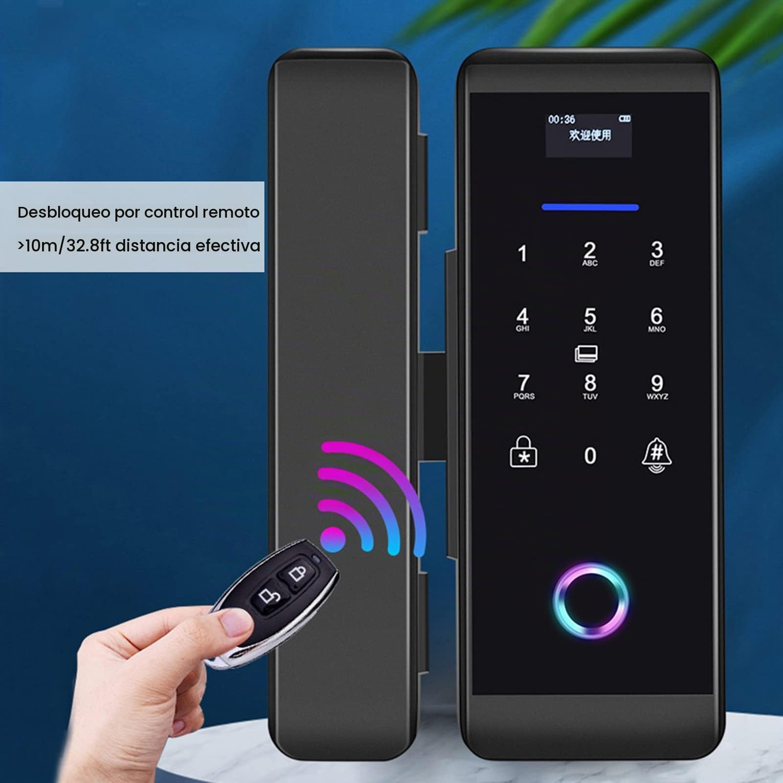 Cerradura de Puerta de Vidrio Inteligente, Seguridad Electrónica, Contraseña Biométrica de Huellas Dactilares, Tarjeta IC, Aplicación Bluetooth, Desbloqueo Remoto, Sistema de Control de(negro)