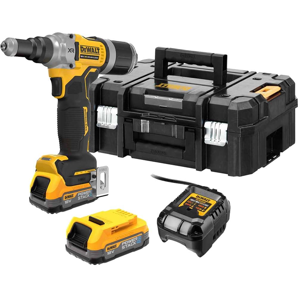 Dewalt Yellow Dcf414 18V Xr Cordless Brushless Riveter Gun 2 X 1.7Ah Li-Ion Powerstack