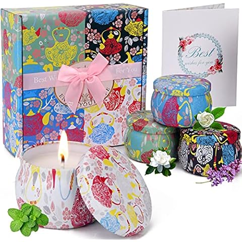 Scented Candles Gift Set for Women 4.4oz with 4 Fragrances Gifts for Mom Long Lasting Soy Wax Candles Gifts for Momen Mothers Day Gifts for Home Bath,Yoga Cover