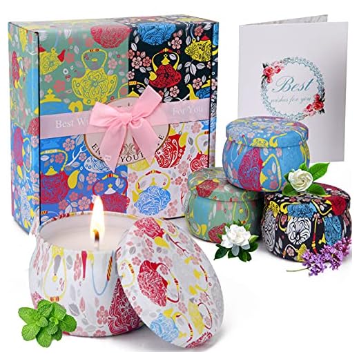 Velas Aromaticas para Regalo Velas Decorativas 4 Paquetes Chandelles Perfume Aromatizante 100% Cera Natural de Soja Navidad, Cumpleaños, día de la Madre