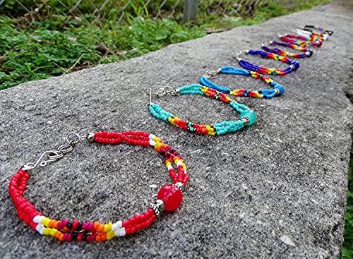 Mia Jewel Shop Native American Inspired Tumbled Round Gemstone Crystal Ball Multicolored Seed Beaded Multi Strand Bracelet - Womens Tribal Fashion Handmade Jewelry Boho Accessories (Black Onyx) #TOP3