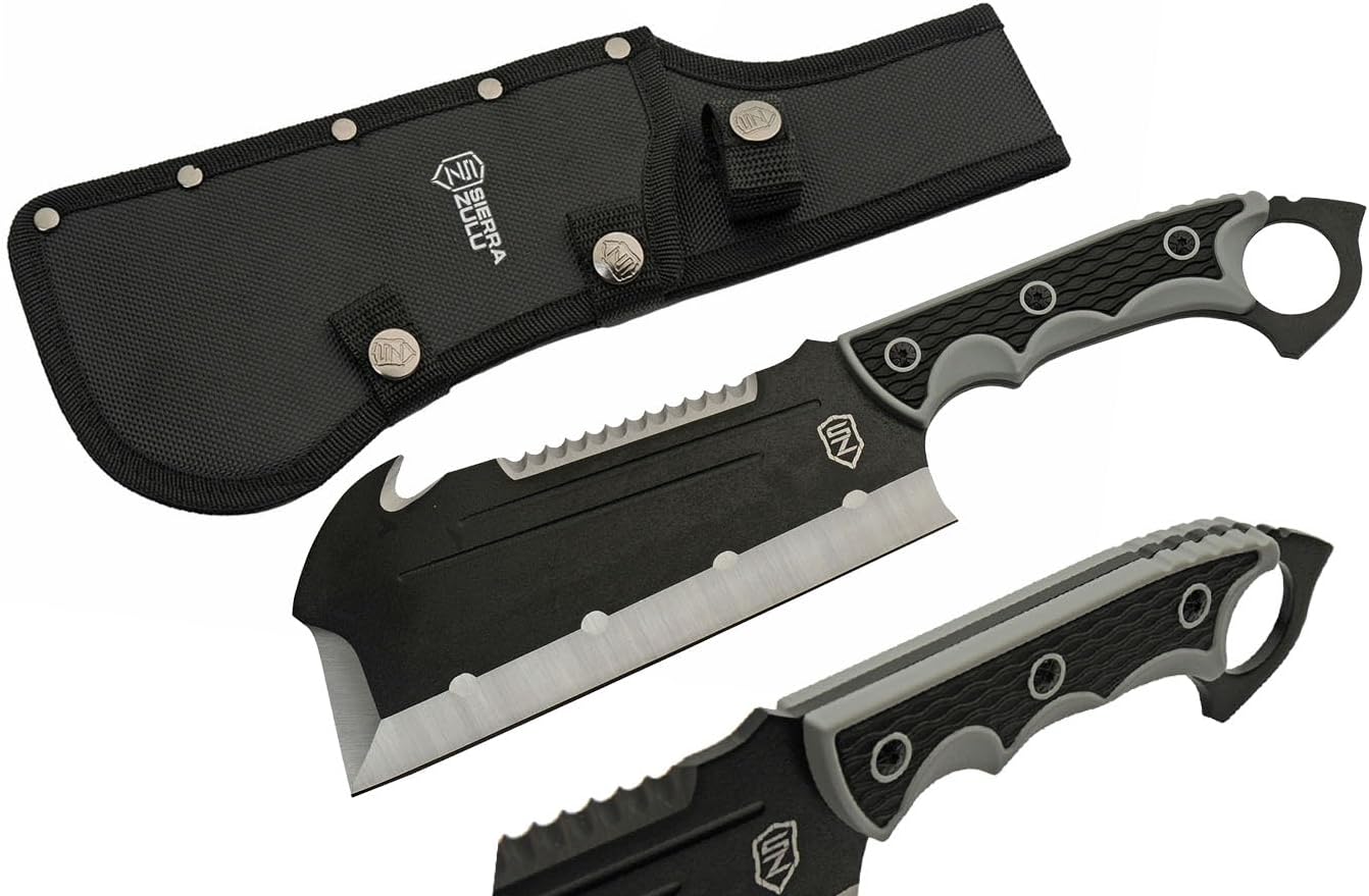 Sierra Zulu Cleaver for Meat Cutting - 7.5” Meat Cleaver Knife for Meat Cutting Butcher Knife with Sheath Full Tang Kitchen Chopping Knife for Home, Outdoor, Cooking
