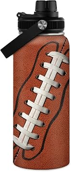 SANDJEST Football Water Bottle - 32oz Insulated Stainless Steel Sports Bottles - Gifts for Men Football Lovers Fan Players