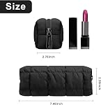 E-Tree Makeup Brush Bag Small Make up Pouch for Purse Quilted Cotton Cute Travel Size Toiletry Cosmetic Case Holder Organizer (Black) | thin make up case for purse lightweight cotton cute organizer for women