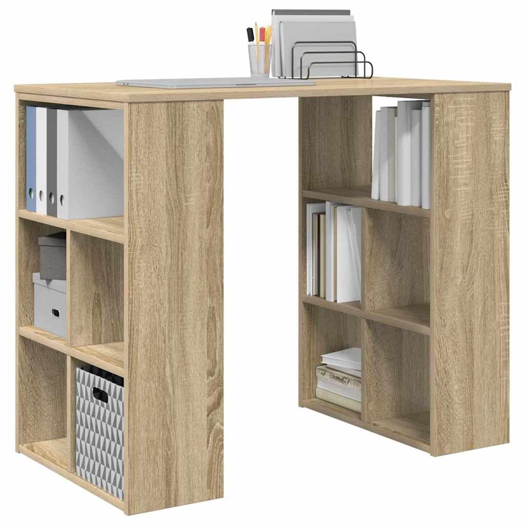Scrivania in rovere Sonoma, 90 x 50 x 75 cm, con spazio e ripiani, moderna scrivania da ufficio per lavoro domestico e piccola stanza, versatile tavolo per PC per ufficio e gaming