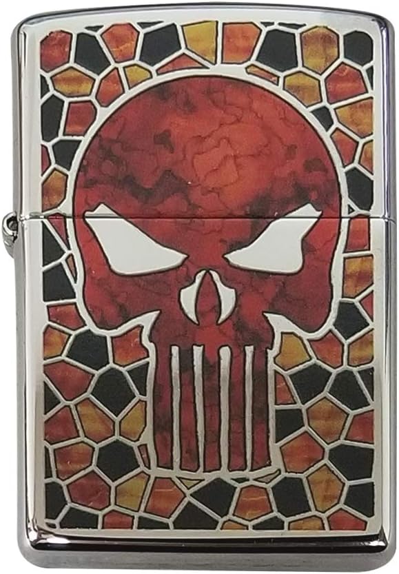Zippo Custom Lighter - Stained Glass Skull High Polish Chrome Collectible Comic Design Gift for Him, for Her, for Them