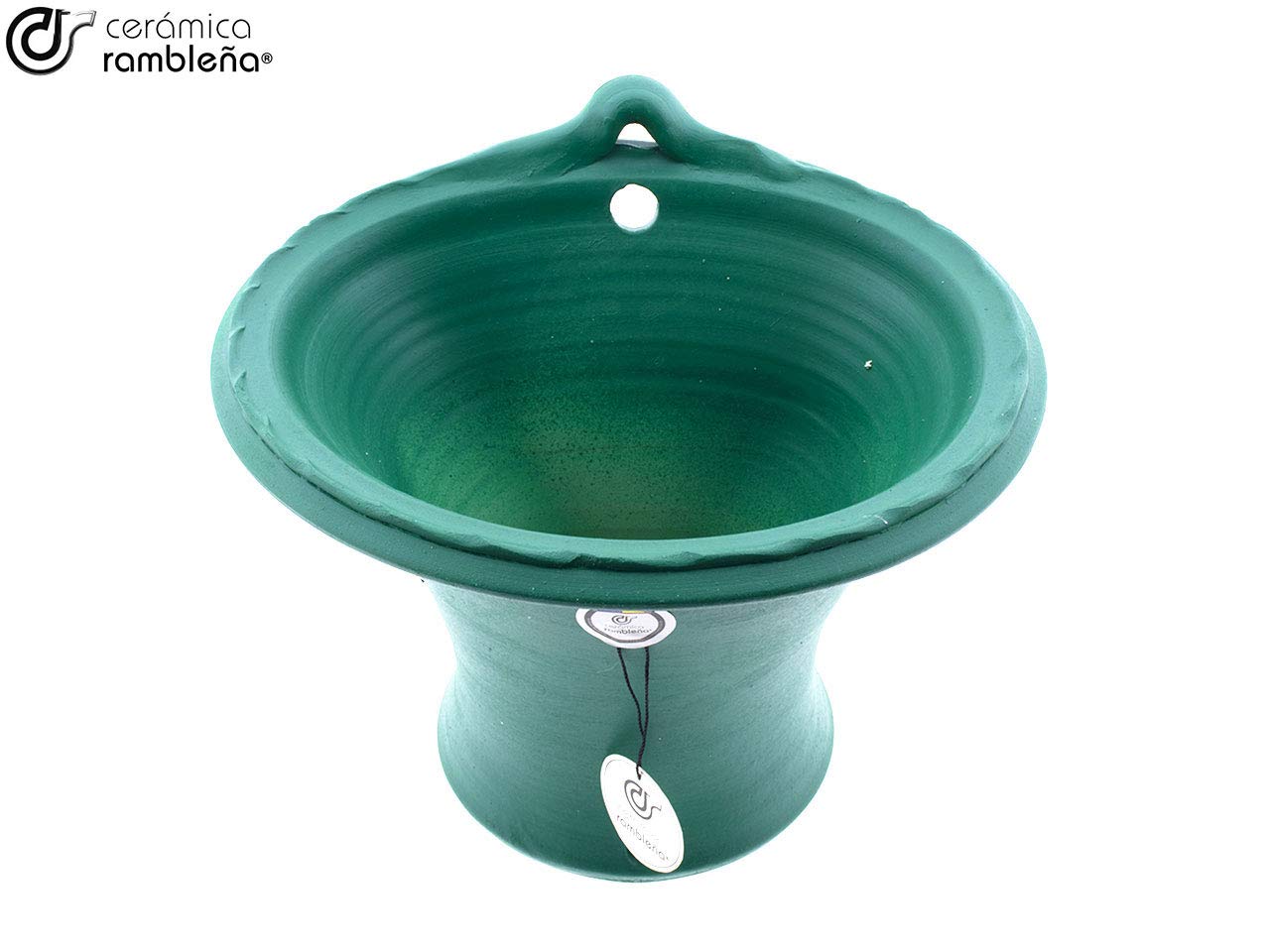 Ceramiczna RAMBLEÑA | ozdobna doniczka na ścianę w kolorze Cordoba zielona | duża donica | ozdobna donica do użytku na zewnątrz | doniczka wisząca | 100% ręczna robota, 25 x 22 x 23 cm