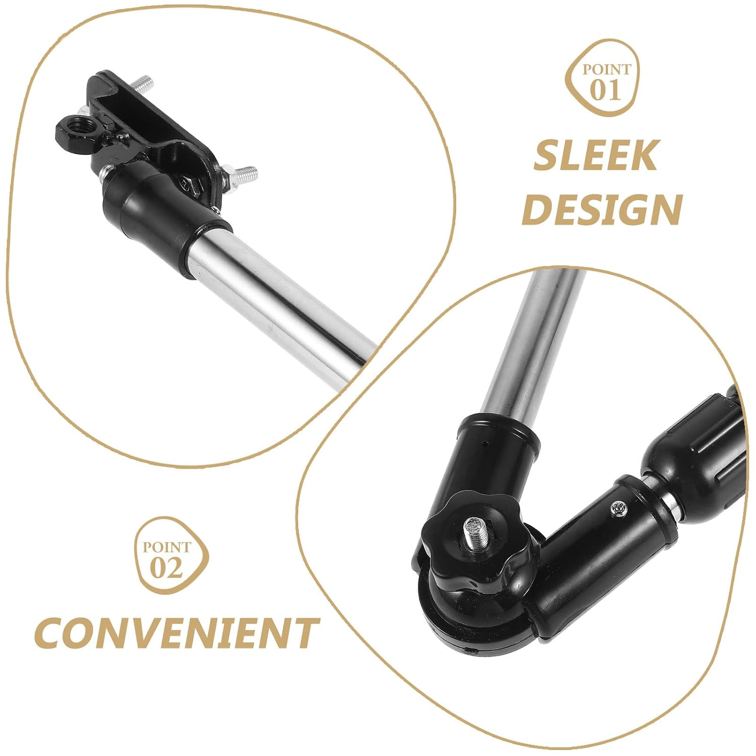Milisten Adjustable Bicycle and Stroller Umbrella Holder Clamp for Carriage and Electric Bike, Black Foldable Umbrella Stand with Crossbar for Wheelchair and Outdoor Sun Protection