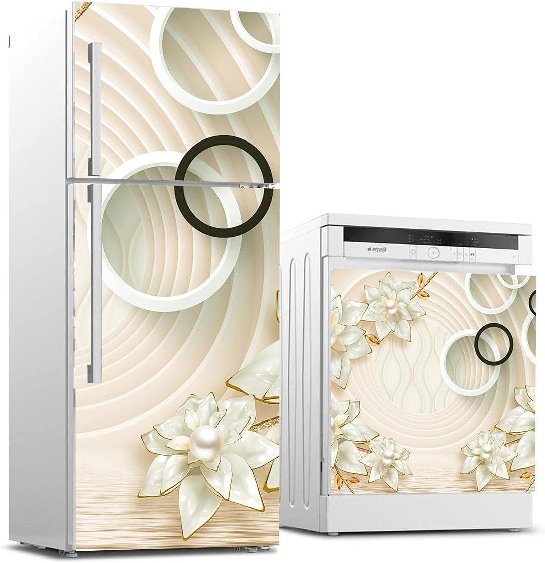 Buzdolabı ve Bulaşık Makinası Beyaz Eşya Sticker Kaplama 3D Golden Yuvarlak