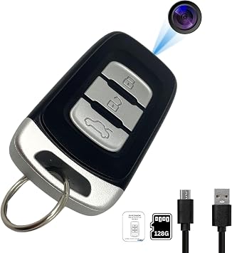 PV-RC400UW 4K Ultra HD WiFi Keychain Fob Covert Car Key Covert PI Security Video Camera with 128GB SD Card, Black
