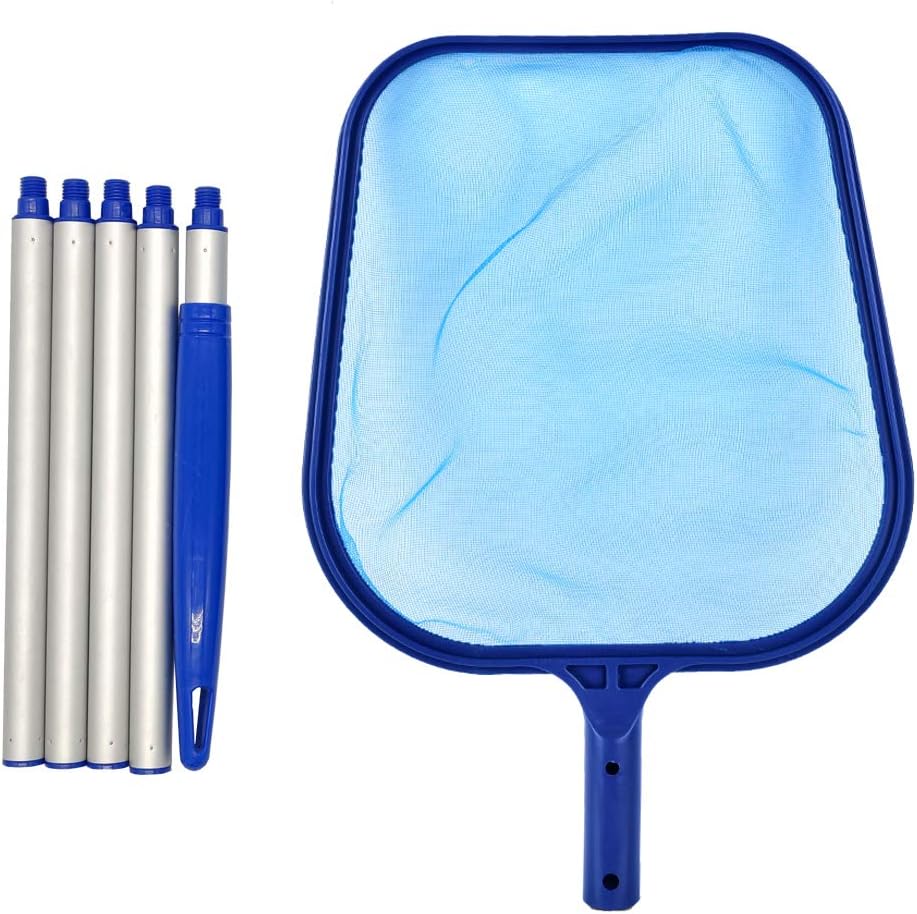 GKanMore Pool Skimmer Net with 5 Knots 47" Detachable Pole Leaf Skimmer Net Mesh Rake Net for Spa Pond Swimming Pool, Pool Cleaner Supplies and Accessories