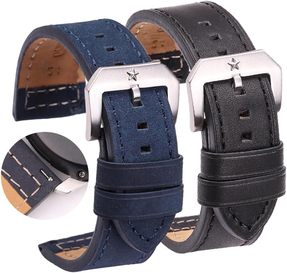 Quick Release Watchband 20mm 24mm Genuine Leather Watch Strap Black Brown Gray Blue Men Women Cowhide Band(Black,20mm)