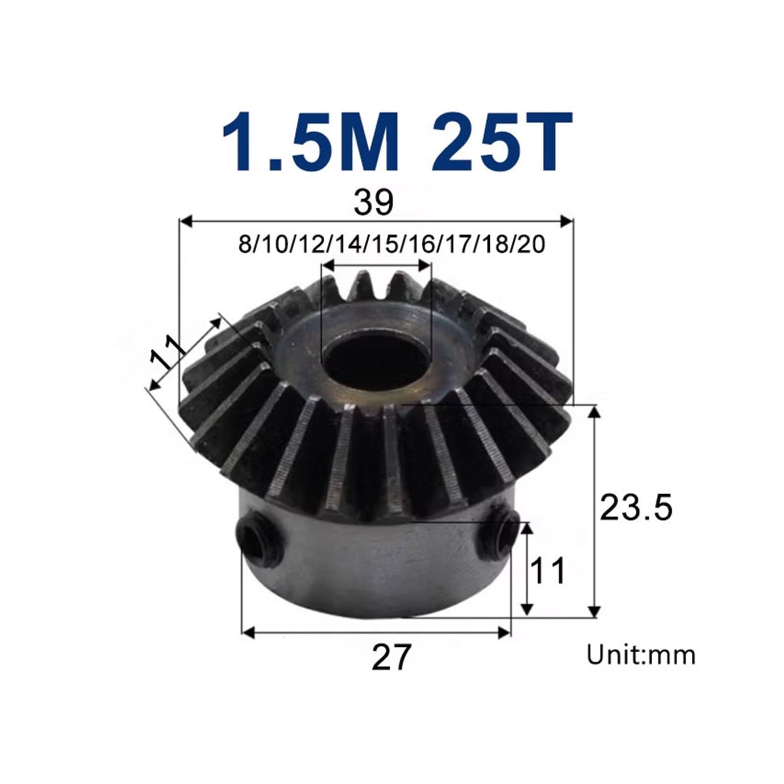 Engrenage Conique 1 pignon conique 1,5 m 25 dents avec alésage intérieur 15/16 mm, compatible avec les dentures 8 mm, 10 mm, 12 mm, 14 mm, 17 mm et 18 mm(15mm keyway 5mm,14pcs 1.5M 25 Teeth)