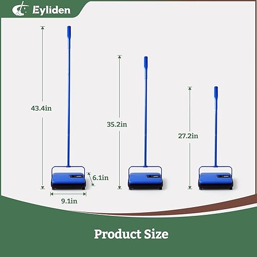 Miniatura 6 de Eyliden Barredora de alfombras, tamaño pequeño, ligero, sin ruido, no eléctrico, fácil de barrer manual, solo para limpieza de alfombras (azul)