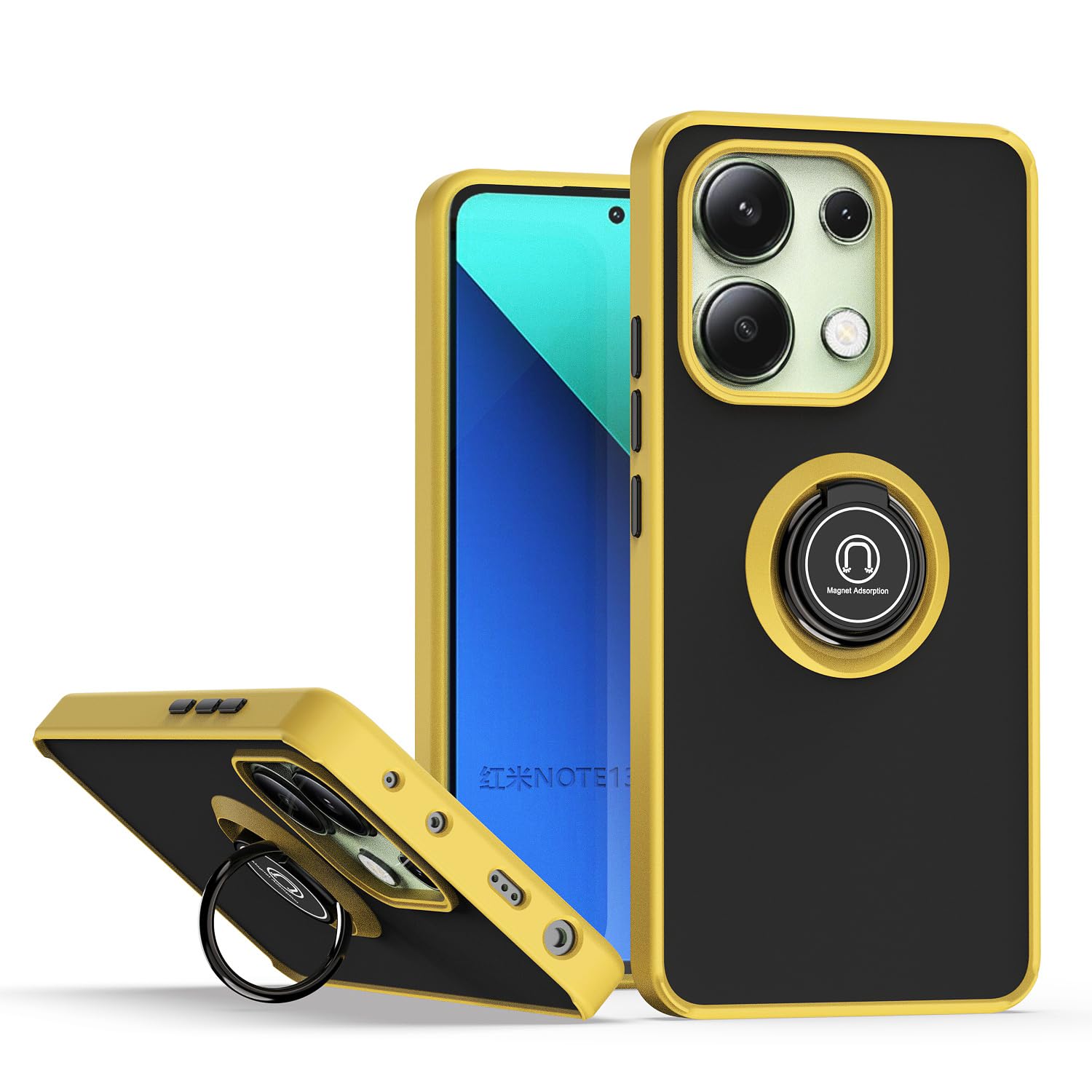 COMAKU Cover Armor per Xiaomi Redmi Note 13 4G, Custodia TPU+PC Antiurto con Scorrevole Cover Anello Supporto - Oro rosa