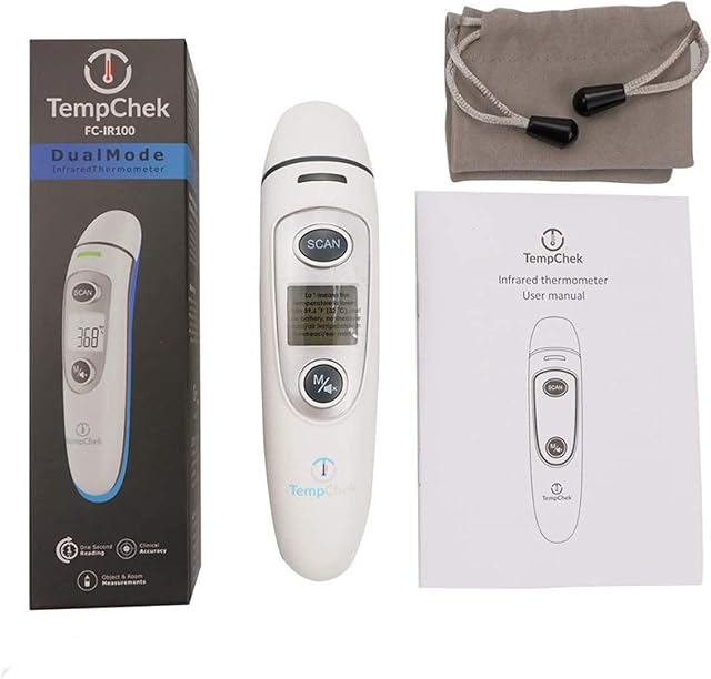 TempCheck Digital Infrared Thermometer for Fever with LCD Screen Thermometer for Adults Memory Recall Fever Alarm Used for Forehead, Ear, Baby, Kids, Children Non Contact Thermometer