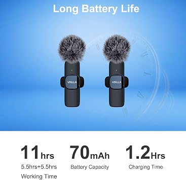 Vislla Mini Microphone for iPhone & Android,11H Battery, Noise Cancelling Wireless Lavalier Mic, Clip On Lapel Mic Pro for Content Creator Vlogging/YouTube/Tiktok/Video Recording/Streaming/Interview