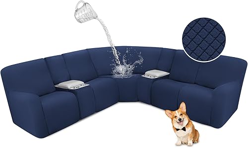 Miniatura 15 de ALIECOM Fundas impermeables para sofá seccional reclinable para sofá seccional reclinable elástico en forma de L, fundas de esquina lavables de