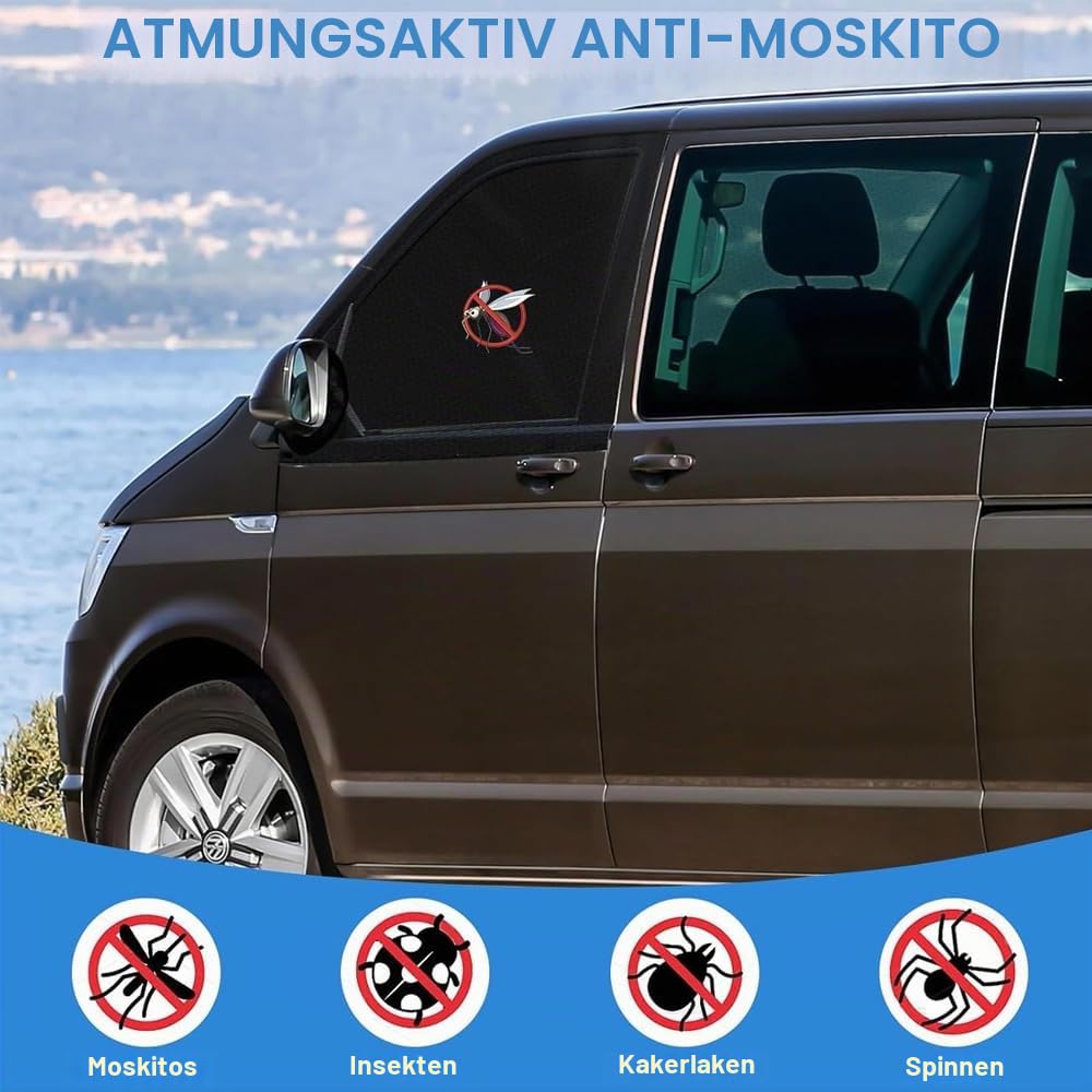 2 Stück Magnetische Seitenfenster Insektenschutzgitter für VW T4 T5 T6 T6.1 T7 California 1990-2025, Schutz vor Moskito Atmungsaktiv für Outdoor Camping Reise