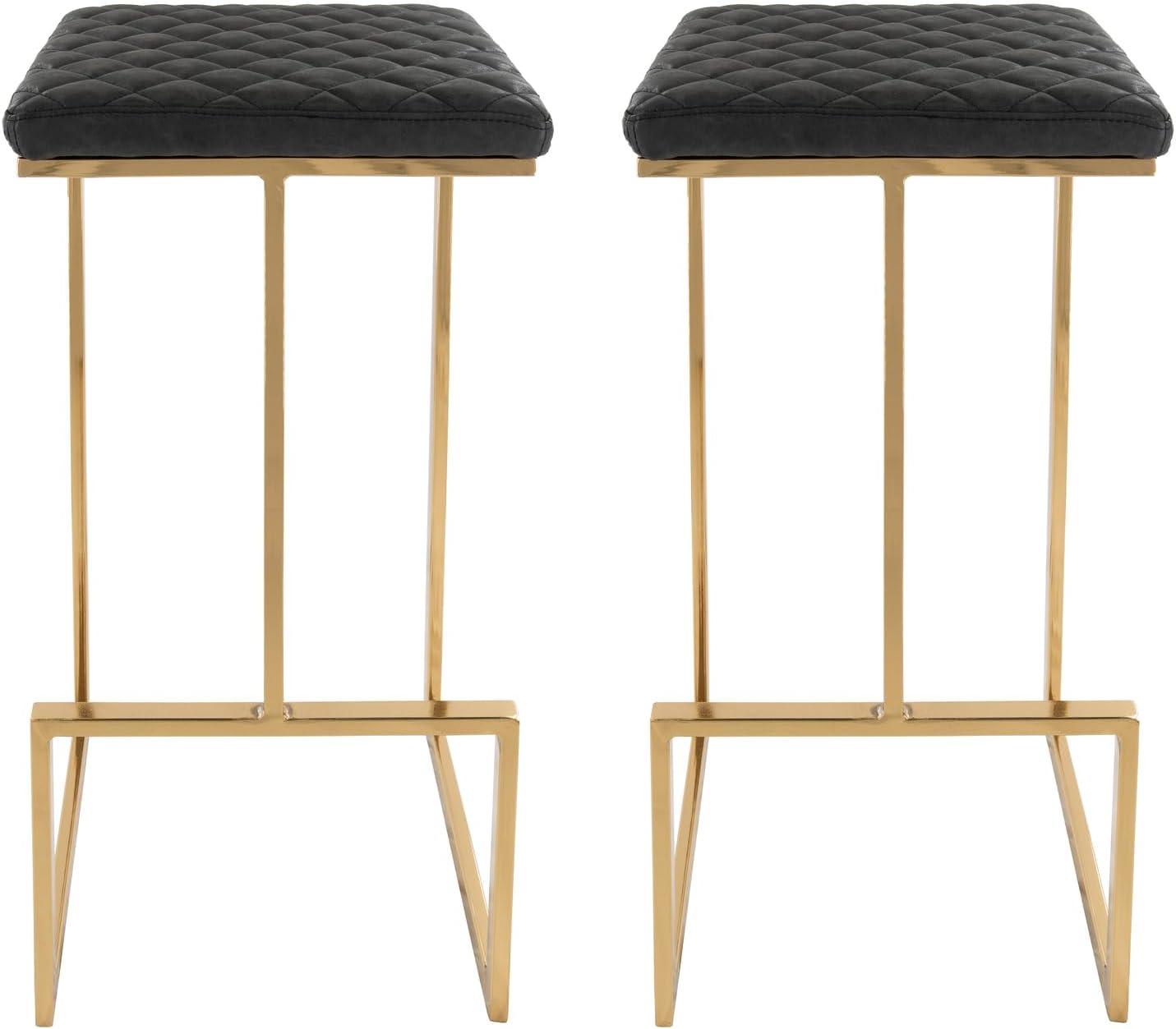 HomeStock Leather Bar Stools Set of 2 - Modern Gold Metal Frame - Kitchen Island Counter Height Stools