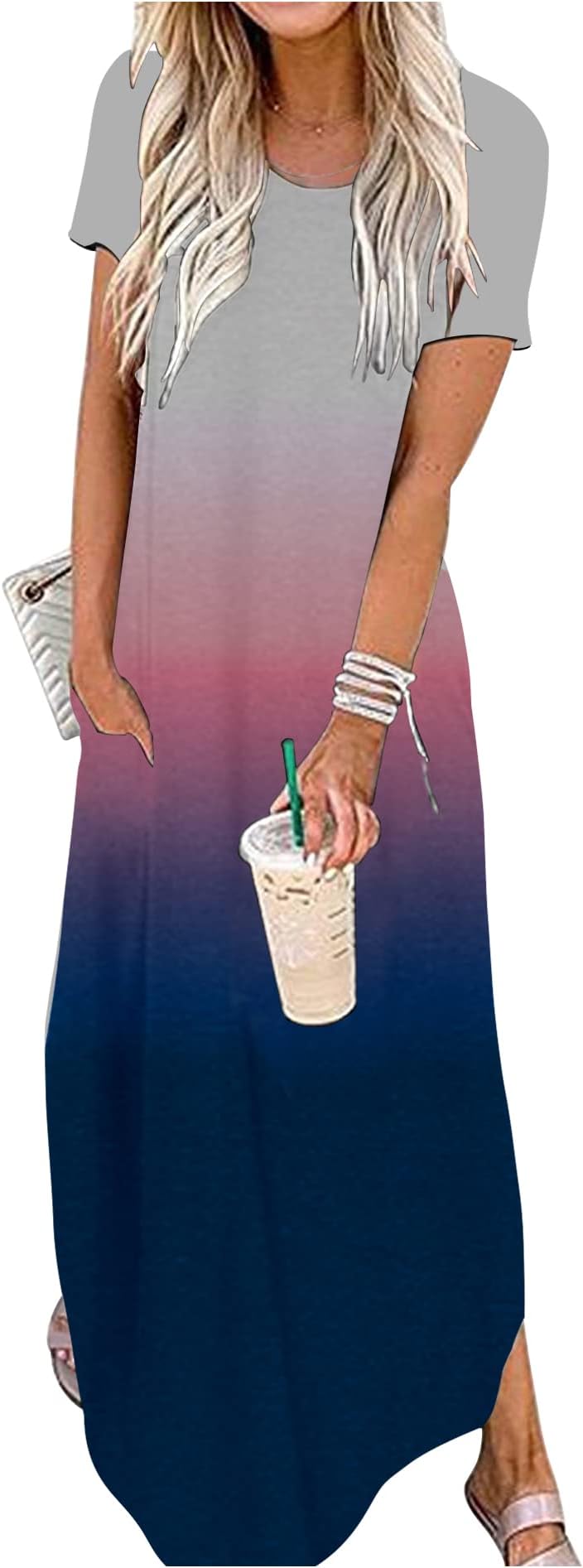 CHUNTIANRANSummer Casual Loose Short Sleeve Maxi Dress for Women Vacation Beach Long T Shirts Dresses Vacation Outfits