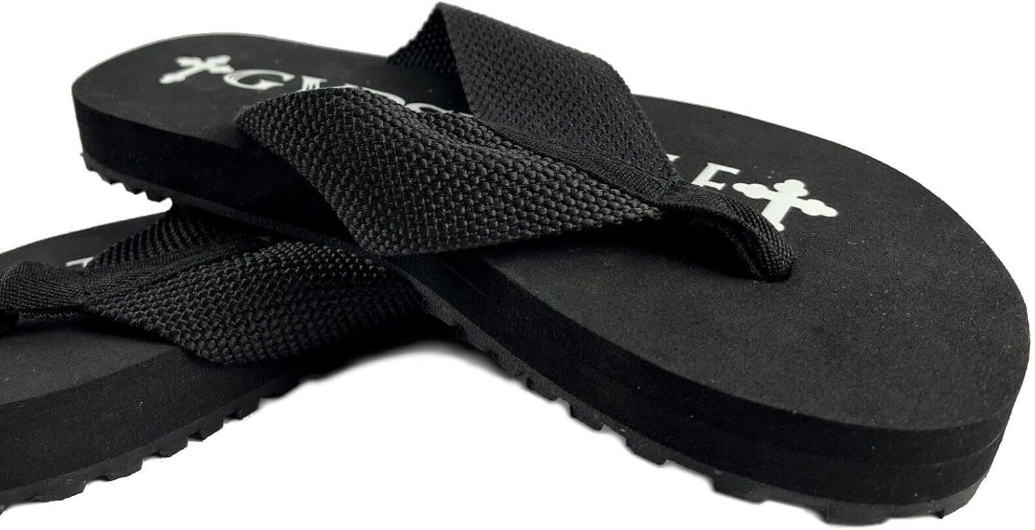 Women's Flip Flops 1" FLAT Comfort Sole Sandals - BLACK - Size 10 - Image 3