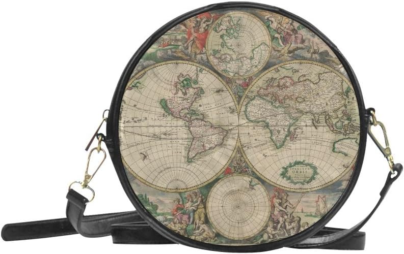 meincare Women's Old World Map PU leather Round Messenger Bag Shoulder Bag