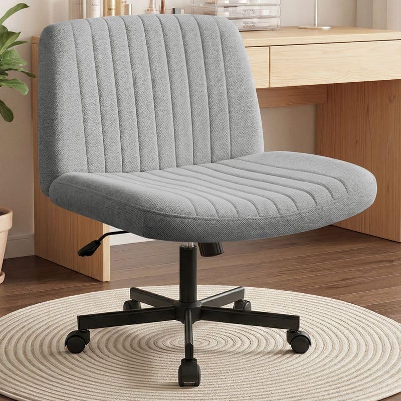 Orange Factory Criss Cross Chair, Wide Fabric Vanity Desk Seat, Grey Wheel | Cross-Legged with 360° Swivel, Height Adjustable, Smooth and Silent Wheels, Comfy Seating for Office, Desk, or Computer Use