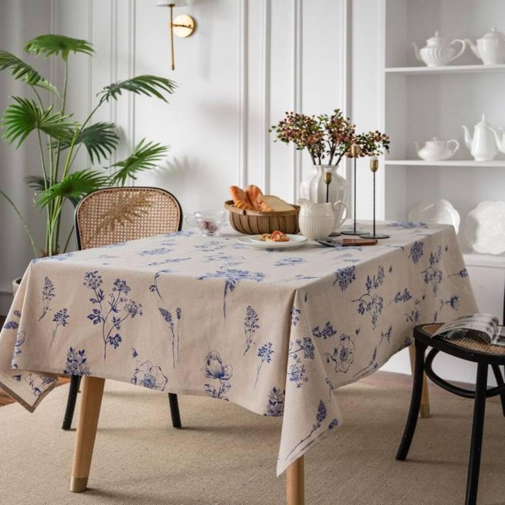 Nappe en lin de coton bleu 140x180 cm pour table basse de salon