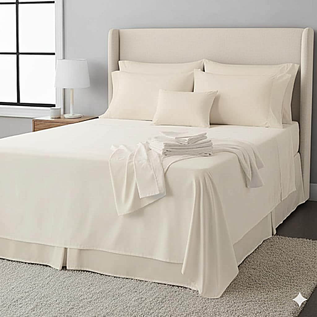 Royal Tradition Solid 650-Thread-Count, Cotton-Blend King 4PC Bed Sheets Set, Ivory