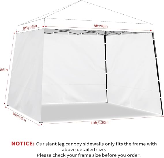 Slant Leg Canopy Sidewall - 3 Pack 300D Waterproof Attachable Tent Wall for 10x10ft Canopy, Privacy Shade for Outdoor Events, Vendor Booths (Tent Not Included, 8-10ft)