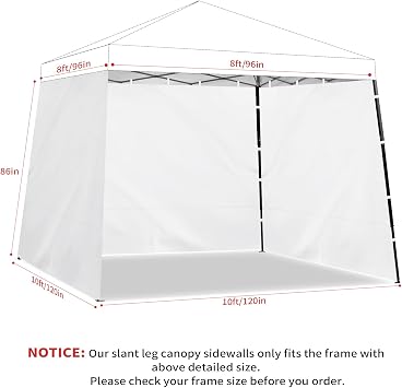 Slant Leg Canopy Sidewall - 3 Pack 300D Waterproof Attachable Tent Wall for 10x10ft Canopy, Privacy Shade for Outdoor Events, Vendor Booths (Tent Not Included, 8-10ft)