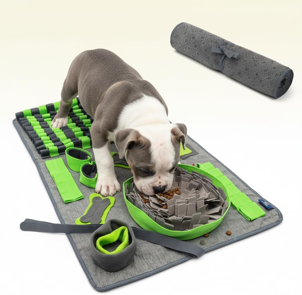 Snuffle Mat for Dogs, L Size Green Interactive Dog Sniffing Pad, Non-Slip Puzzle Toy for Medium Large Breeds, Washable Foraging Mat for Boredom Anxiety Relief