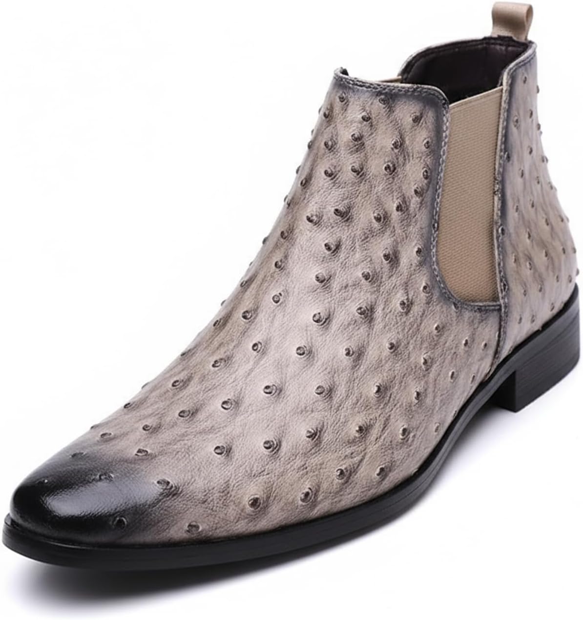 Men's Leather Elastic Panels Slip On Low Block Heel Chelsea Boots Pointed Toe Comfortable Breathable Non Slip Vintage Ankle Boots for Business Prom Wedding
