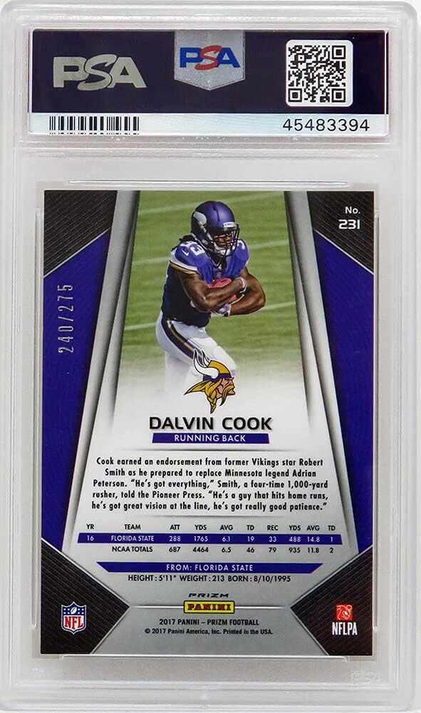 Dalvin Cook (Vikings) 2017 Panini Prizm Football #231 Orange Prizm RC Card (#/275) - PSA 10 GEM MINT