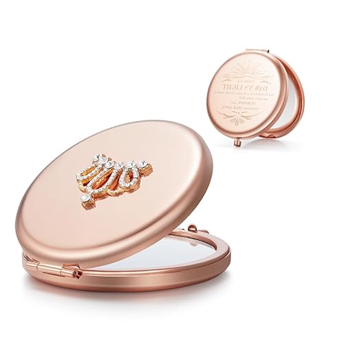 OMIRO Espejo compacto con aumento 1X/10X, corona pequeña, espejo de maquillaje de bolsillo grabado, regalo para mujer y mamá (oro rosa) Oro rosa,