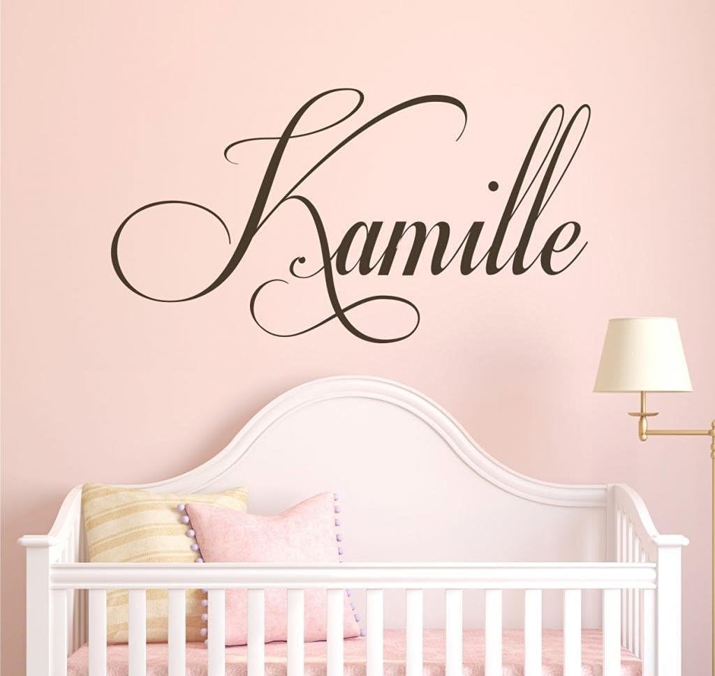 Nursery Custom Name Wall Decal Sticker, 50" W Girls Name Wall Decor, Personalized Bedroom Decor, Plus Free White Hello Door Decal