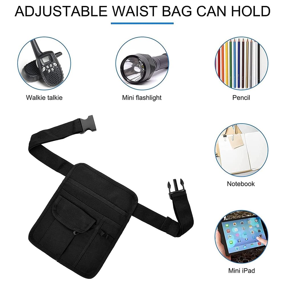 Bolsa para delantal de servidor, bolsa de dinero, bolsa de delantal de restaurante con hebilla de cinturón ajustable, soporte para camarera con 2 bolígrafos, Negro -, 10 × 8 inches